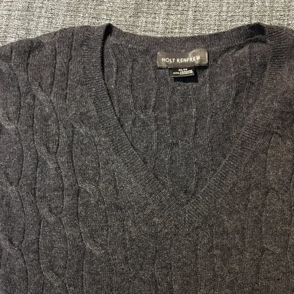 Charcoal grey cable knit cashmere V-neck, size M - Picture 1 of 5